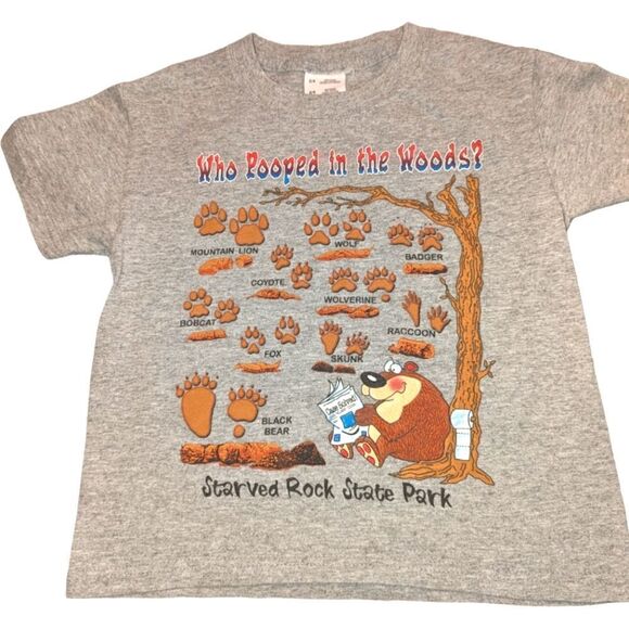 Who pooped in the woods funny‎ animal kids tshirt Starved Rock State Park 2/4 - Picture 1 of 7